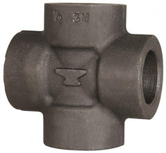 Made in USA - Size 1-1/2", Class 3,000, Forged Carbon Steel Black Pipe Cross - 3,000 psi, Socket Weld End Connection - Industrial Tool & Supply