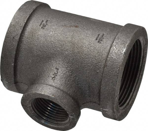 Made in USA - Size 1-1/2 x 1-1/2 x 3/4", Class 150, Malleable Iron Black Pipe Reducing Tee - 300 psi, Threaded End Connection - Industrial Tool & Supply