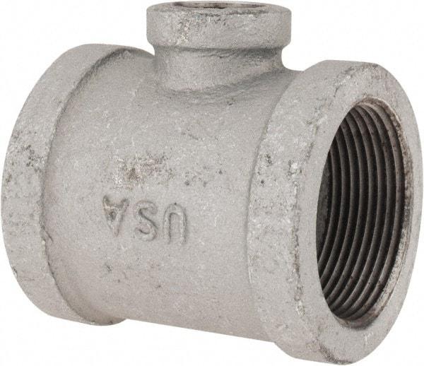 Made in USA - Class 150, 1-1/2 x 1-1/2 x 1/2" Galvanized Pipe Reducing Tee - Threaded, Malleable Iron - Industrial Tool & Supply