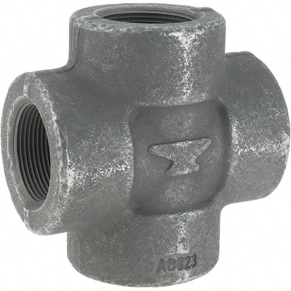 Made in USA - Size 1-1/2", Class 3,000, Forged Carbon Steel Black Pipe Cross - 3,000 psi, Threaded End Connection - Industrial Tool & Supply