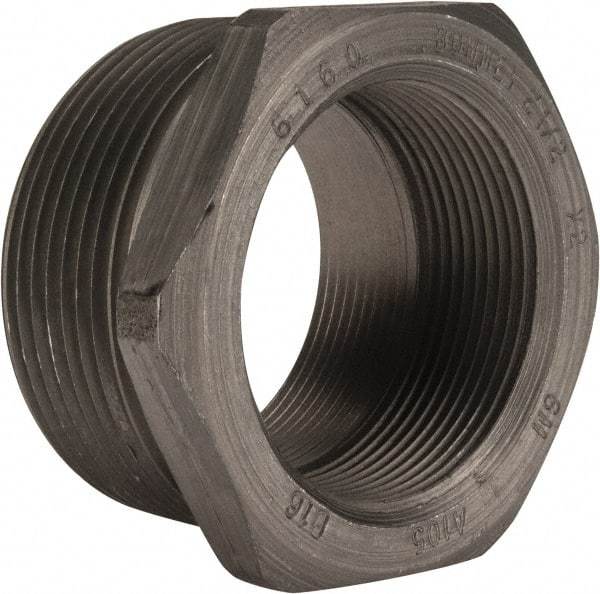 Made in USA - Size 2-1/2 x 2", Class 3,000, Forged Carbon Steel Black Pipe Hex Bushing - 3,000 psi, Threaded End Connection - Industrial Tool & Supply