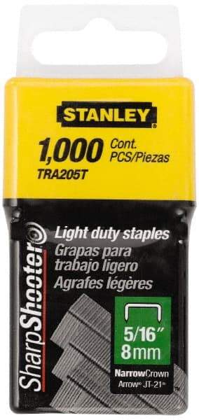 Stanley - 7/16" Wide Galvanized Steel Light Duty Staples - 5/16" Leg Length - Industrial Tool & Supply