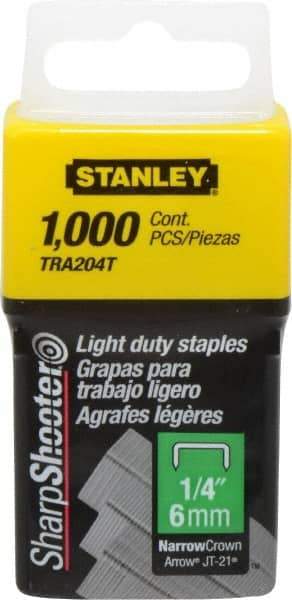 Stanley - 7/16" Wide Galvanized Steel Light Duty Staples - 1/4" Leg Length - Industrial Tool & Supply
