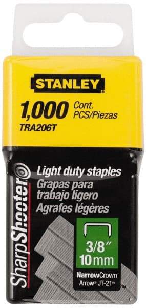 Stanley - 7/16" Wide Galvanized Steel Light Duty Staples - 3/8" Leg Length - Industrial Tool & Supply