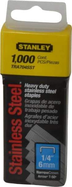 Stanley - 27/64" Wide Stainless Steel Narrow Crown Staples - 1/4" Leg Length - Industrial Tool & Supply