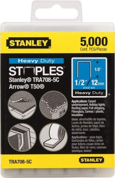 Stanley - 27/64" Wide Galvanized Steel Heavy Duty Power Crown Staples - 1/2" Leg Length - Industrial Tool & Supply
