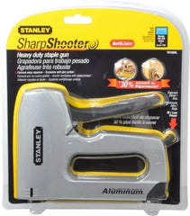 Stanley - Manual Staple Gun - 1/4, 5/16, 3/8, 1/2, 9/16" Staples, Yellow & Black, Aluminum - Industrial Tool & Supply