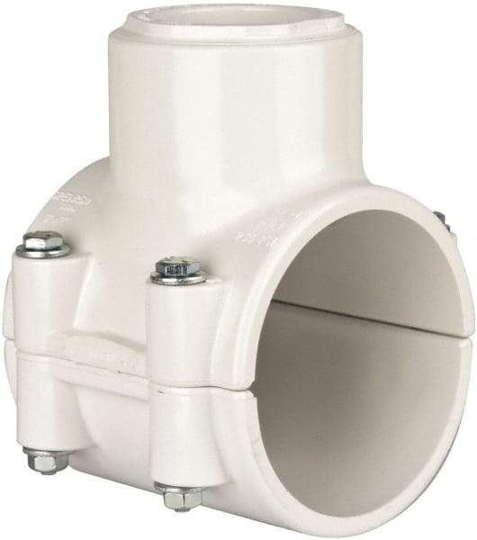 Value Collection - 3 x 1-1/2" PVC Plastic Pipe Clamp On Saddle with EPDM O-Ring - Schedule 40, Pipe O.D. x Soc End Connections - Industrial Tool & Supply