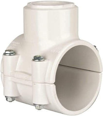 Value Collection - 3 x 1-1/2" PVC Plastic Pipe Clamp On Saddle with EPDM O-Ring - Schedule 40, Pipe O.D. x Soc End Connections - Industrial Tool & Supply