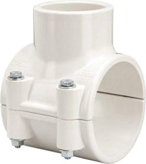 Value Collection - 3 x 2" PVC Plastic Pipe Clamp On Saddle with EPDM O-Ring - Schedule 40, Pipe O.D. x Soc End Connections - Industrial Tool & Supply