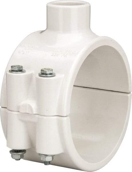 Value Collection - 4 x 1" PVC Plastic Pipe Clamp On Saddle with EPDM O-Ring - Schedule 40, Pipe O.D. x Soc End Connections - Industrial Tool & Supply