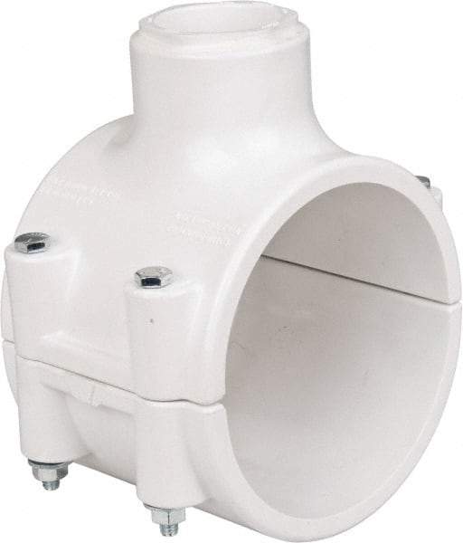 Value Collection - 4 x 1-1/4" PVC Plastic Pipe Clamp On Saddle with EPDM O-Ring - Schedule 40, Pipe O.D. x Soc End Connections - Industrial Tool & Supply