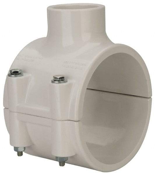 Value Collection - 4 x 1-1/2" PVC Plastic Pipe Clamp On Saddle with EPDM O-Ring - Schedule 40, Pipe O.D. x Soc End Connections - Industrial Tool & Supply