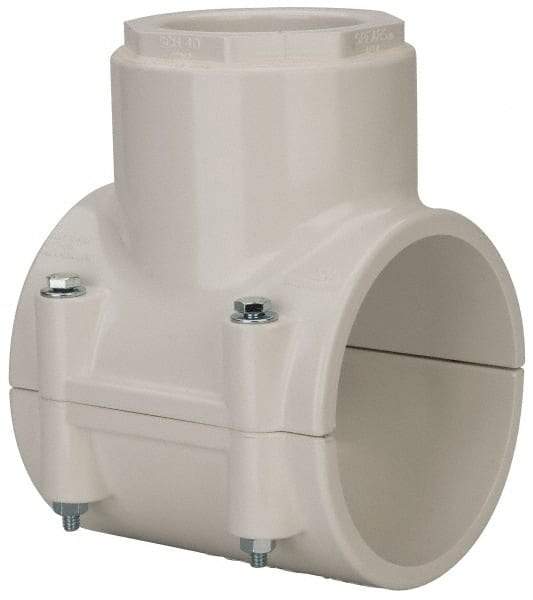 Value Collection - 4 x 2-1/2" PVC Plastic Pipe Clamp On Saddle with EPDM O-Ring - Schedule 40, Pipe O.D. x Soc End Connections - Industrial Tool & Supply