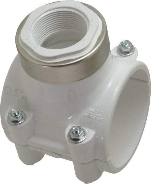 Value Collection - 3 x 1-1/2" PVC Plastic Pipe Clamp On Saddle with EPDM O-Ring - Schedule 40, Pipe O.D. x SR Fipt End Connections - Industrial Tool & Supply