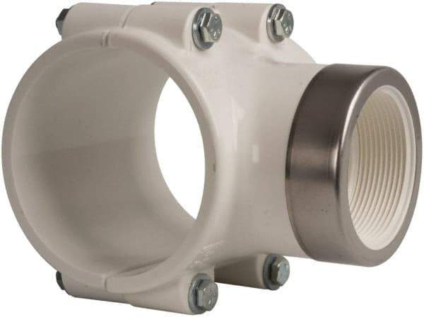 Value Collection - 3 x 2" PVC Plastic Pipe Clamp On Saddle with EPDM O-Ring - Schedule 40, Pipe O.D. x SR Fipt End Connections - Industrial Tool & Supply