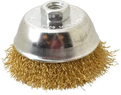 Value Collection - 4" Diam, 5/8-11 Threaded Arbor, Brass Fill Cup Brush - 0.02 Wire Diam, 1-1/8" Trim Length, 9,000 Max RPM - Industrial Tool & Supply