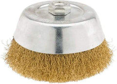 Value Collection - 6" Diam, 5/8-11 Threaded Arbor, Brass Fill Cup Brush - 0.014 Wire Diam, 1-1/4" Trim Length, 6,500 Max RPM - Industrial Tool & Supply