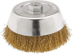 Value Collection - 6" Diam, 5/8-11 Threaded Arbor, Brass Fill Cup Brush - 0.02 Wire Diam, 1-1/4" Trim Length, 6,000 Max RPM - Industrial Tool & Supply