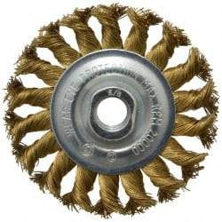 Value Collection - 4" OD, 5/8-11 Arbor Hole, Knotted Brass Wheel Brush - 1/2" Face Width, 7/8" Trim Length, 0.02" Filament Diam, 20,000 RPM - Industrial Tool & Supply