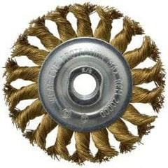 Value Collection - 4" OD, 5/8-11 Arbor Hole, Knotted Brass Wheel Brush - 1/2" Face Width, 7/8" Trim Length, 0.02" Filament Diam, 20,000 RPM - Industrial Tool & Supply