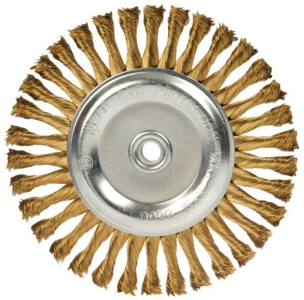 Value Collection - 8" OD, 5/8-11 Arbor Hole, Knotted Brass Wheel Brush - 5/8" Face Width, 1-1/2" Trim Length, 0.02" Filament Diam, 6,000 RPM - Industrial Tool & Supply
