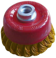 Value Collection - 2-3/4" Diam, M14x.20 Threaded Arbor, Brass Fill Cup Brush - 0.02 Wire Diam, 3/4" Trim Length, 12,500 Max RPM - Industrial Tool & Supply