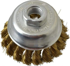 Value Collection - 2-3/4" Diam, 5/8-11 Threaded Arbor, Brass Fill Cup Brush - 0.014 Wire Diam, 3/4" Trim Length, 12,500 Max RPM - Industrial Tool & Supply