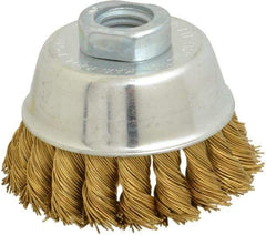 Value Collection - 2-3/4" Diam, 5/8-11 Threaded Arbor, Brass Fill Cup Brush - 0.02 Wire Diam, 3/4" Trim Length, 12,500 Max RPM - Industrial Tool & Supply