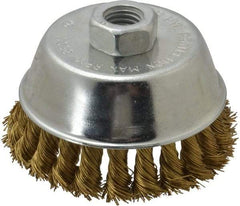 Value Collection - 4" Diam, 5/8-11 Threaded Arbor, Brass Fill Cup Brush - 0.02 Wire Diam, 7/8" Trim Length, 8,500 Max RPM - Industrial Tool & Supply