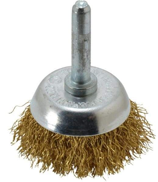 Value Collection - 1-3/4" Diam, 1/4" Shank Diam, Brass Fill Cup Brush - 0.012 Wire Diam, 9/16" Trim Length, 13,000 Max RPM - Industrial Tool & Supply