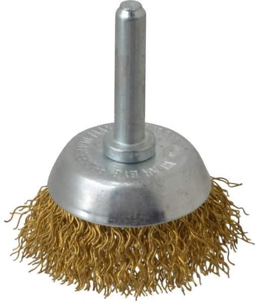 Value Collection - 1-3/4" Diam, 1/4" Shank Diam, Brass Fill Cup Brush - 0.014 Wire Diam, 9/16" Trim Length, 13,000 Max RPM - Industrial Tool & Supply