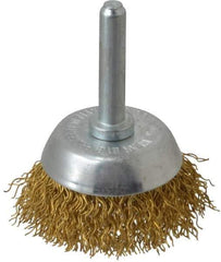 Value Collection - 1-3/4" Diam, 1/4" Shank Diam, Brass Fill Cup Brush - 0.014 Wire Diam, 9/16" Trim Length, 13,000 Max RPM - Industrial Tool & Supply