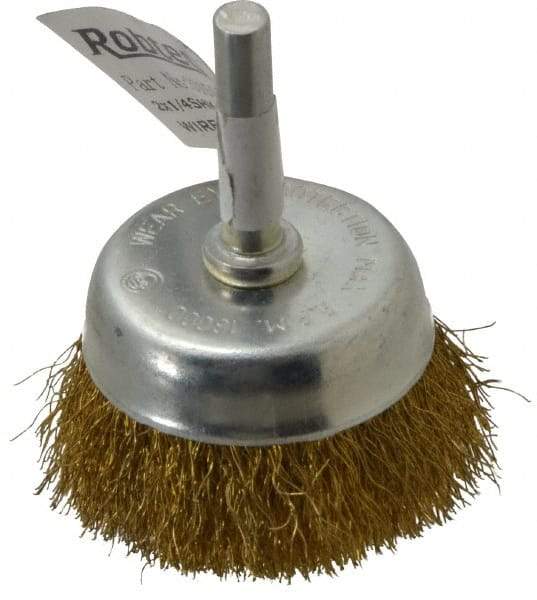 Value Collection - 2" Diam, 1/4" Shank Diam, Brass Fill Cup Brush - 0.008 Wire Diam, 5/8" Trim Length, 13,000 Max RPM - Industrial Tool & Supply