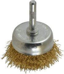Value Collection - 2" Diam, 1/4" Shank Diam, Brass Fill Cup Brush - 0.012 Wire Diam, 5/8" Trim Length, 13,000 Max RPM - Industrial Tool & Supply