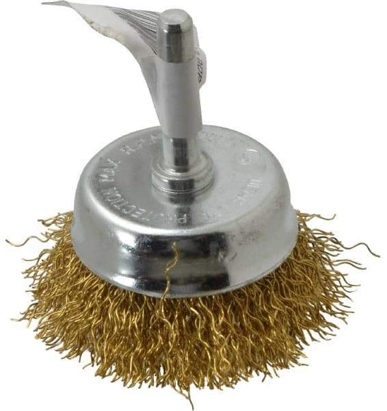 Value Collection - 2" Diam, 1/4" Shank Diam, Brass Fill Cup Brush - 0.014 Wire Diam, 5/8" Trim Length, 13,000 Max RPM - Industrial Tool & Supply