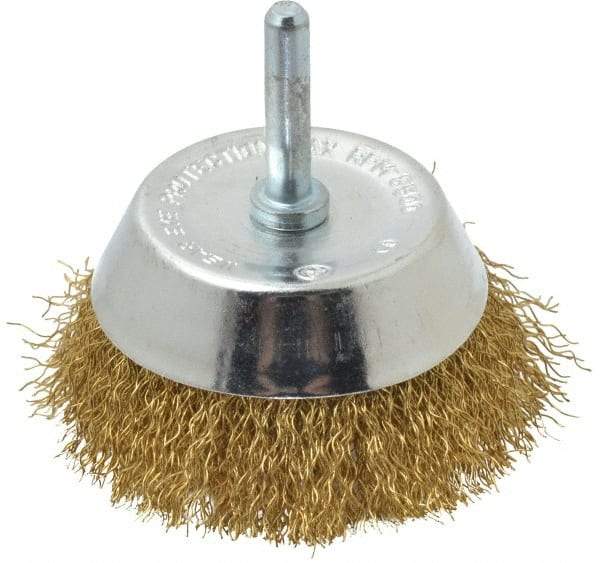 Value Collection - 2-3/4" Diam, 1/4" Shank Diam, Brass Fill Cup Brush - 0.012 Wire Diam, 7/8" Trim Length, 8,500 Max RPM - Industrial Tool & Supply