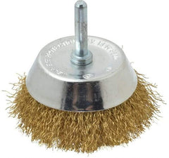 Value Collection - 2-3/4" Diam, 1/4" Shank Diam, Brass Fill Cup Brush - 0.012 Wire Diam, 7/8" Trim Length, 8,500 Max RPM - Industrial Tool & Supply