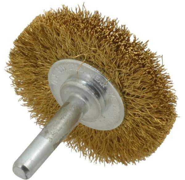 Value Collection - 2" OD, 1/4" Shank Diam, Crimped Brass Wheel Brush - 5/16" Face Width, 1/2" Trim Length, 0.008" Filament Diam, 20,000 RPM - Industrial Tool & Supply