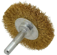 Value Collection - 2" OD, 1/4" Shank Diam, Crimped Brass Wheel Brush - 5/16" Face Width, 1/2" Trim Length, 0.008" Filament Diam, 20,000 RPM - Industrial Tool & Supply