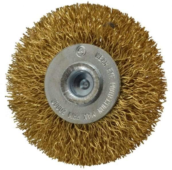 Value Collection - 2" OD, 1/4" Shank Diam, Crimped Brass Wheel Brush - 5/16" Face Width, 1/2" Trim Length, 0.012" Filament Diam, 20,000 RPM - Industrial Tool & Supply