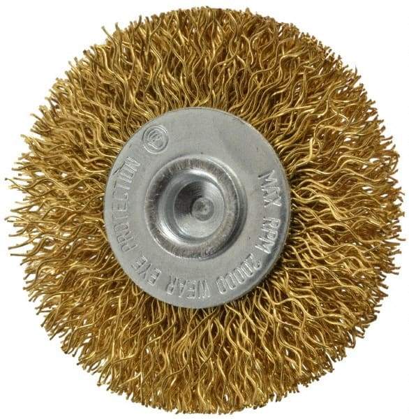 Value Collection - 2" OD, 1/4" Shank Diam, Crimped Brass Wheel Brush - 5/16" Face Width, 1/2" Trim Length, 0.014" Filament Diam, 20,000 RPM - Industrial Tool & Supply