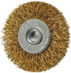 Value Collection - 2" OD, 1/4" Shank Diam, Crimped Brass Wheel Brush - 5/16" Face Width, 1/2" Trim Length, 0.014" Filament Diam, 20,000 RPM - Industrial Tool & Supply