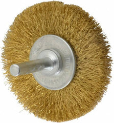 Value Collection - 2-1/2" OD, 1/4" Shank Diam, Crimped Brass Wheel Brush - 3/8" Face Width, 1/2" Trim Length, 0.008" Filament Diam, 20,000 RPM - Industrial Tool & Supply