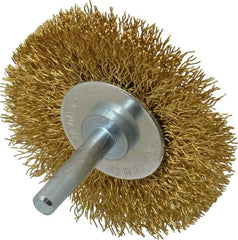 Value Collection - 2-1/2" OD, 1/4" Shank Diam, Crimped Brass Wheel Brush - 3/8" Face Width, 1/2" Trim Length, 0.012" Filament Diam, 20,000 RPM - Industrial Tool & Supply
