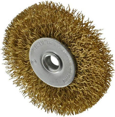 Value Collection - 2-1/2" OD, 1/4" Shank Diam, Crimped Brass Wheel Brush - 3/8" Face Width, 1/2" Trim Length, 0.014" Filament Diam, 20,000 RPM - Industrial Tool & Supply