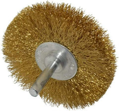 Value Collection - 3" OD, 1/4" Shank Diam, Crimped Brass Wheel Brush - 3/8" Face Width, 7/8" Trim Length, 0.008" Filament Diam, 20,000 RPM - Industrial Tool & Supply