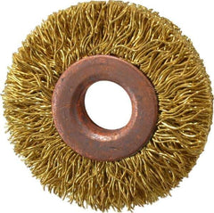 Value Collection - 1-1/2" OD, 3/8" Arbor Hole, Crimped Brass Wheel Brush - 5/16" Face Width, 3/8" Trim Length, 0.014" Filament Diam, 20,000 RPM - Industrial Tool & Supply