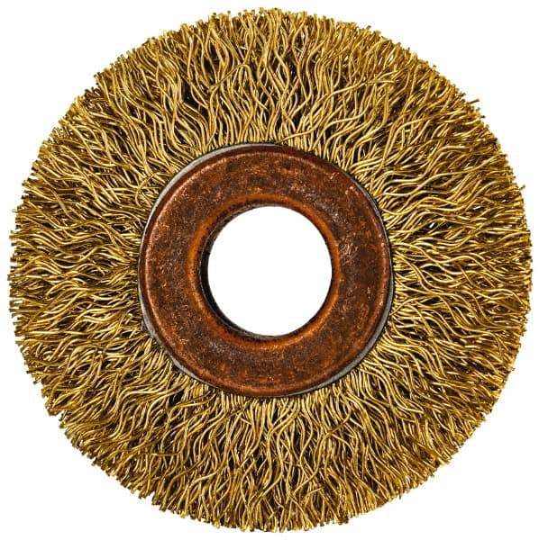 Value Collection - 2" OD, 1/2" Arbor Hole, Crimped Brass Wheel Brush - 5/16" Face Width, 3/8" Trim Length, 0.014" Filament Diam, 20,000 RPM - Industrial Tool & Supply
