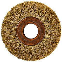 Value Collection - 2" OD, 1/2" Arbor Hole, Crimped Brass Wheel Brush - 5/16" Face Width, 3/8" Trim Length, 0.014" Filament Diam, 20,000 RPM - Industrial Tool & Supply